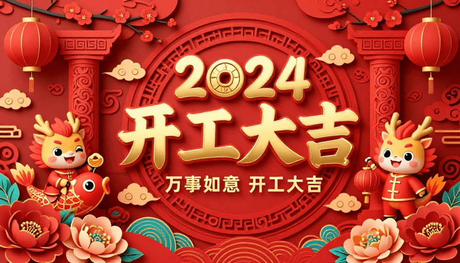 开工大吉素材：2024年喜庆中国风新年开工海报