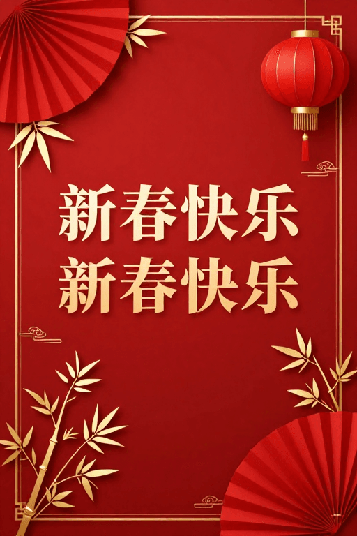 中国传统素材：喜庆佳节 金色竹纹剪纸风海报设计
