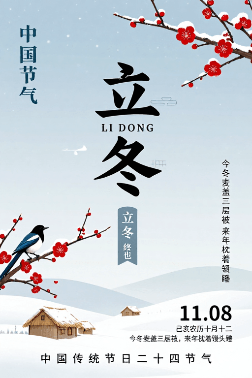 海报设计素材：立冬中国风海报：清雅素净的冬日美学