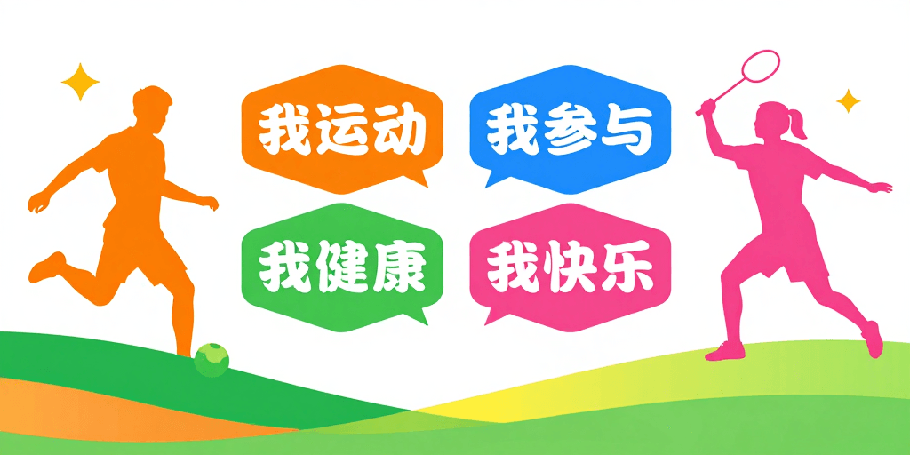动态剪影素材：活力运动健康海报：我运动·我参与·我快乐