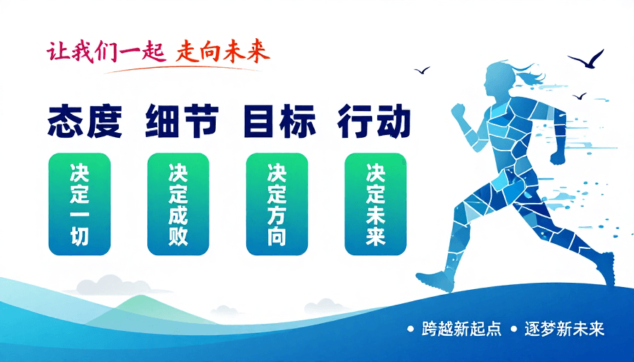战略宣导视觉素材：现代商务进取海报：态度细节目标行动