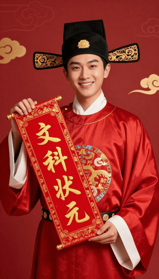 喜庆素材：国风状元郎举红牌，喜庆高端质感