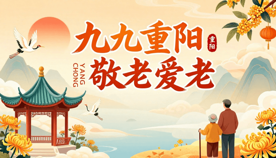 重阳节素材：九九重阳温情敬老中国风插画海报