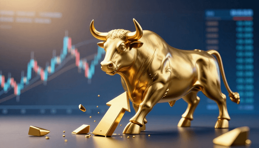 深蓝背景素材：金色公牛冲锋破局 金融投资增长愿景
