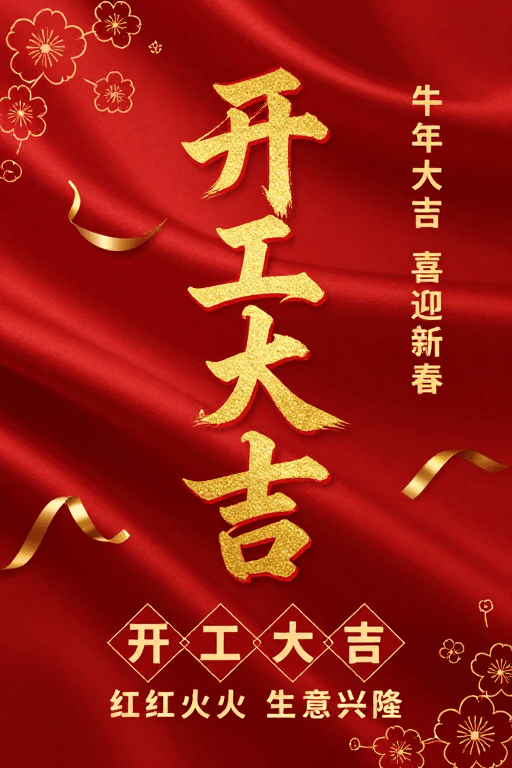 开工大吉素材：红金新春开工大吉：传统与现代交融的吉祥祝福