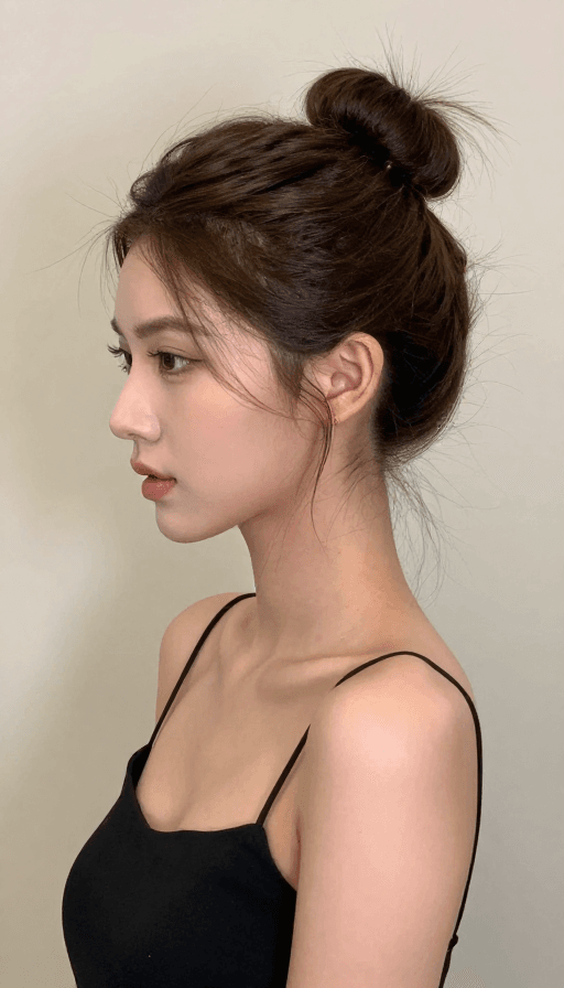 社交头像素材：丸子头美少女：时尚与优雅的完美融合