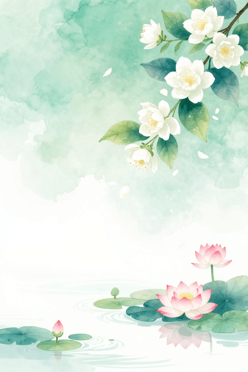 茉莉花素材：水墨清雅茉莉莲景：空灵意境留白之作