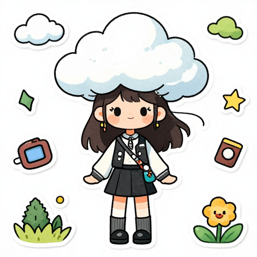 森系水彩拟人风小女孩：可爱大风天气插画贴纸