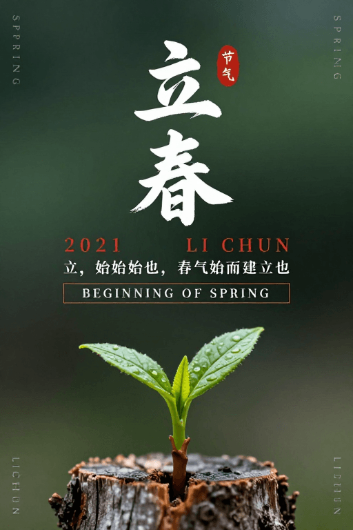 水墨书法素材：中国风立春海报：静谧绿意中新生希望