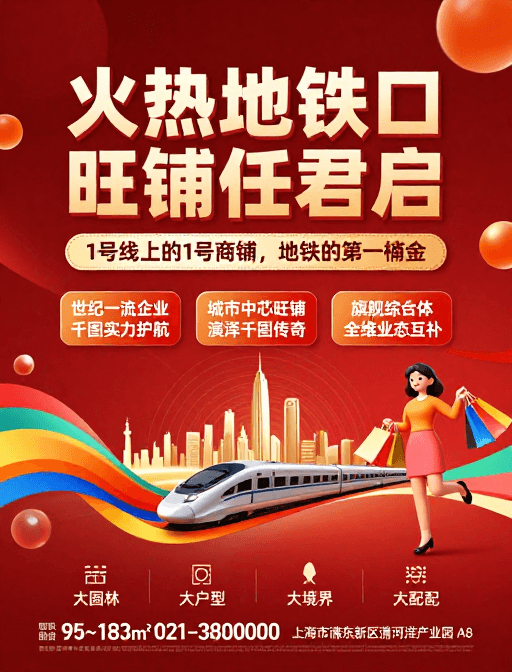 城市景观素材：现代红色商业地产招商海报：火热旺铺引爆城市活力