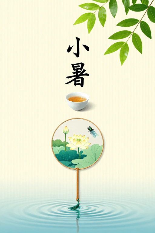 禅意设计素材：小暑清新意境插画背景图