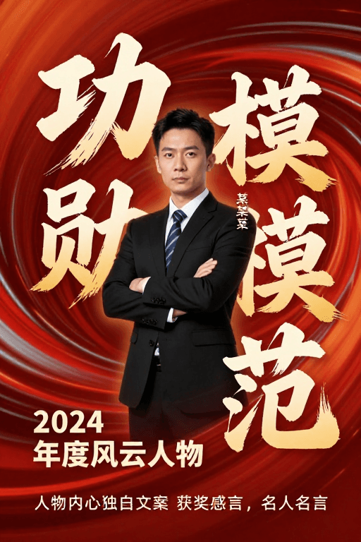 深色渐变背景素材：功勋模范：2024年度风云人物表彰海报