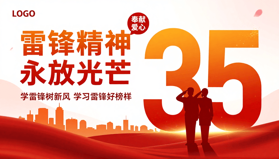 公益海报素材：雷锋精神永放光芒 红色暖色调公益海报