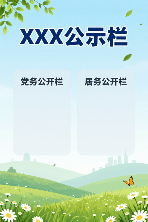 简洁设计素材：清新自然社区公示栏：党务与居务公开透明展示