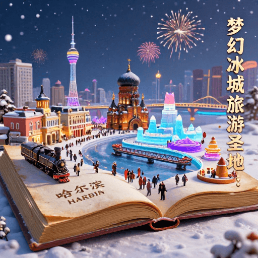 旅游海报素材：梦幻冰城：古籍里的哈尔滨冰雪夜景