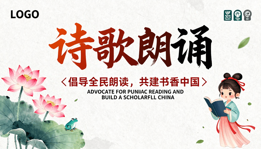 海报模板素材：古风诗意：中国风诗歌朗诵海报——倡导书香中国