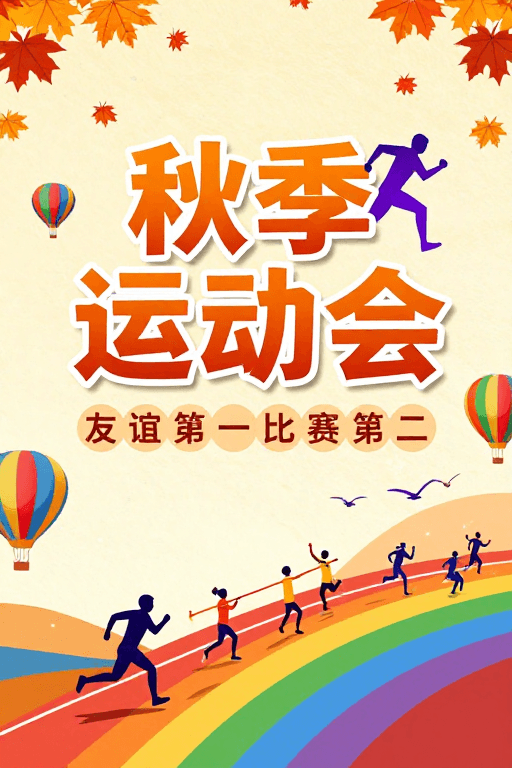 校园活动素材：秋日活力：熊猫科技大学暖色调运动会海报