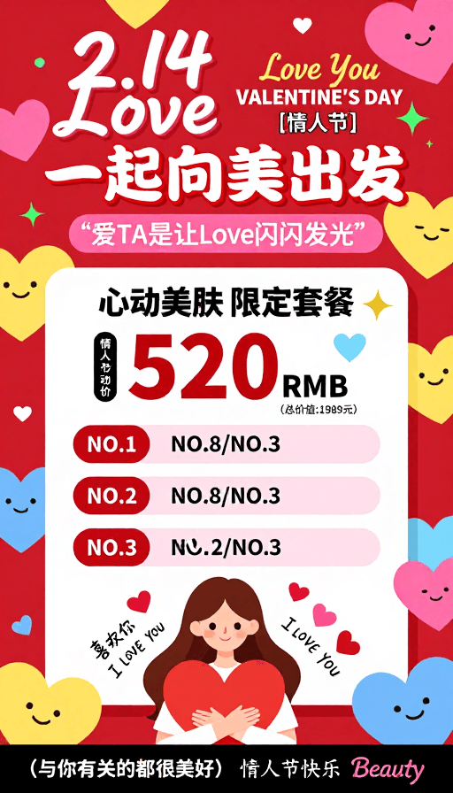 情人节素材：情人节高饱和美肤海报