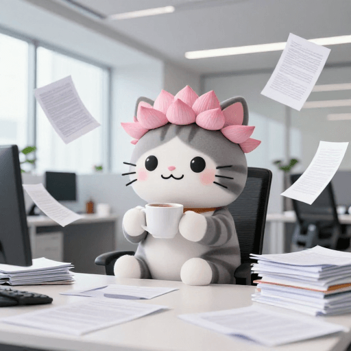 办公场景素材：萌猫办公：温馨职场咖啡时光
