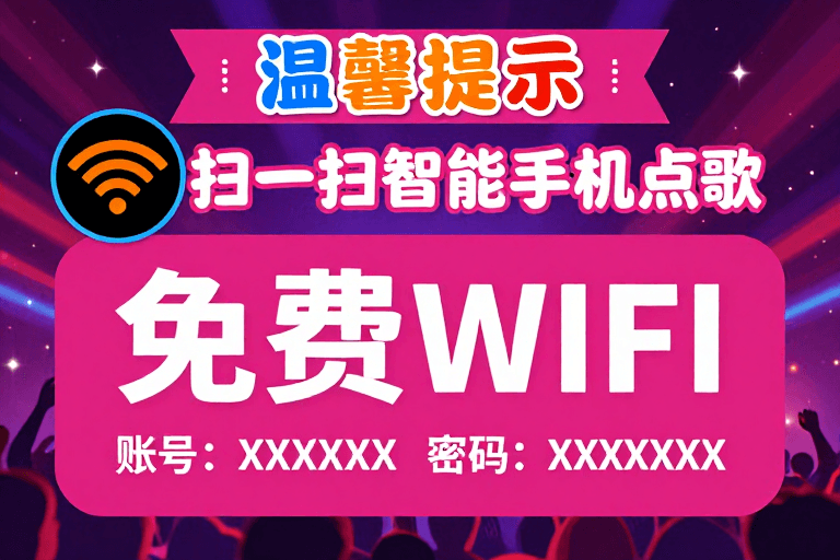 点歌服务素材：热烈派对风数字海报：免费WiFi点歌指引