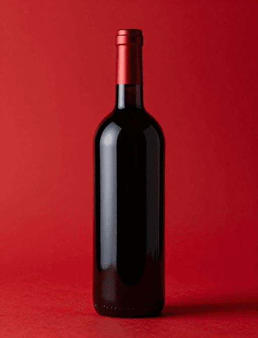 红酒素材：春节超现实红酒瓶：红色极简光影下的奢华盛宴