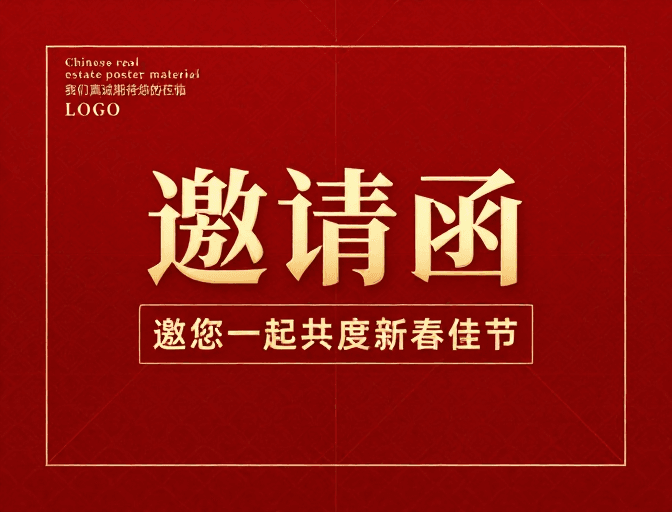 中式风格素材：新春佳节·典雅中式红金邀请函设计