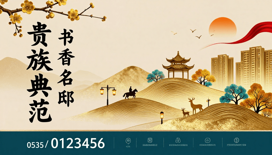 新中式风格素材：新中式贵族典范：书香名邸高端地产海报