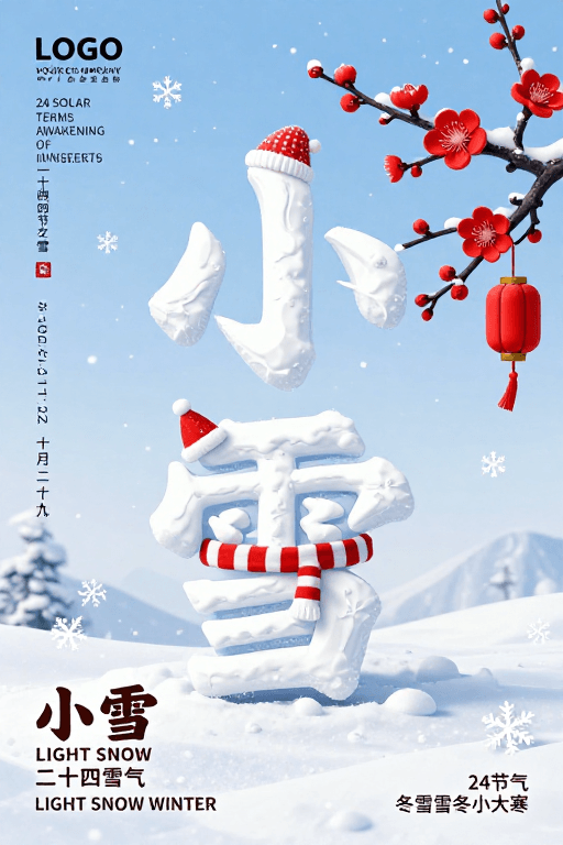 现代插画素材：小雪节气海报：传统与现代融合的冬日美学