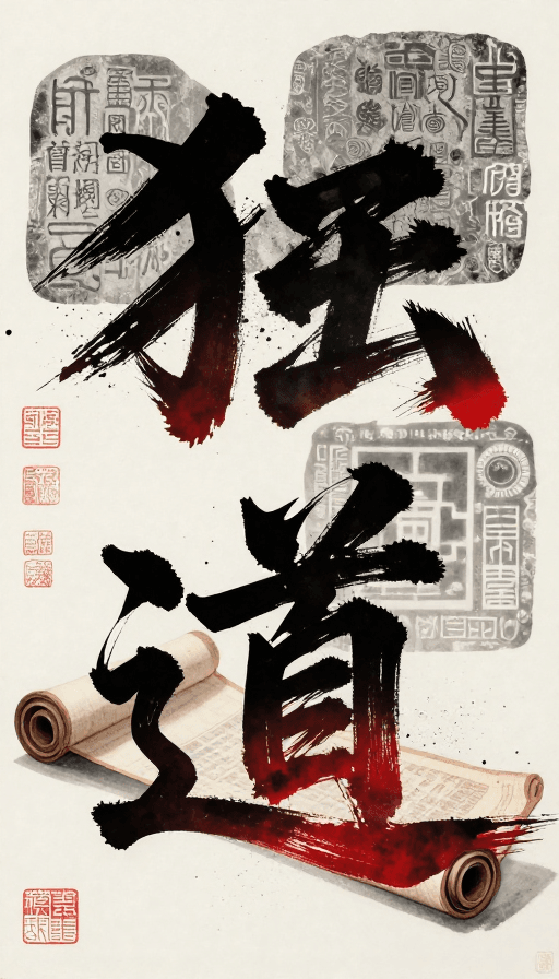 艺术背景素材：狂草墨韵：动态粒子与拓片肌理的抽象艺术