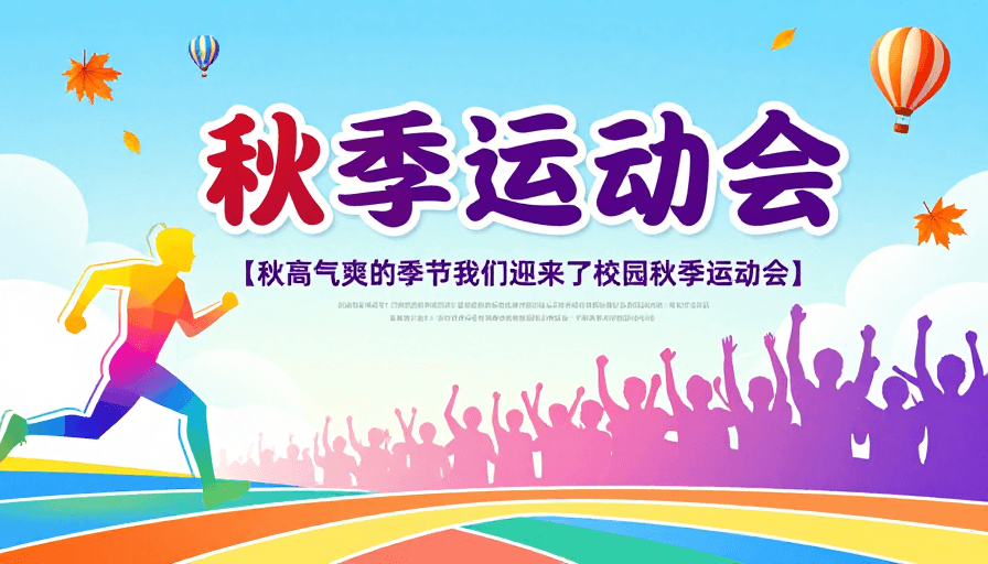 校园海报素材：活力秋日运动会：现代扁平插画校园海报