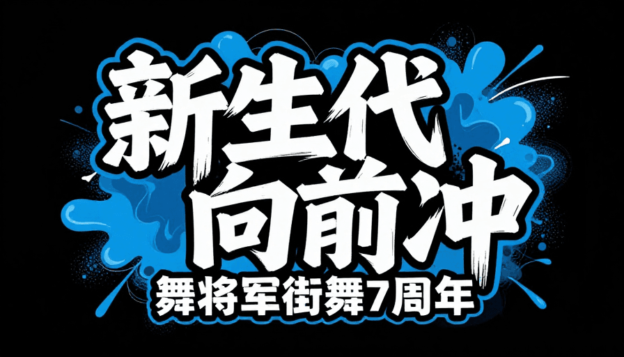 矢量插画素材：舞将军7周年华诞：新生代向前冲艺术字体涂鸦海报