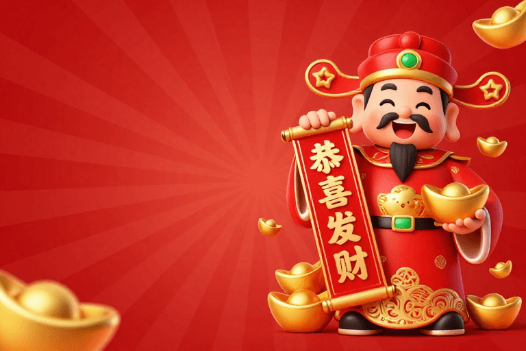 节日促销素材：喜庆中国风新年财神插画背景图