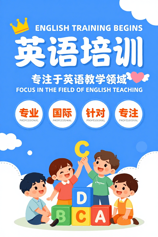 教育海报素材：英语培训海报：童趣与专业融合的活力设计