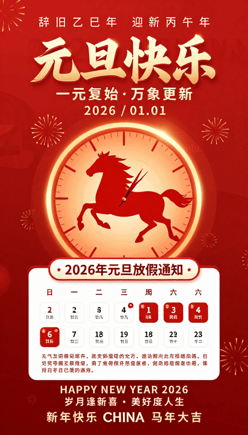喜庆配色素材：2026元旦喜庆海报：传统与现代融合的通知