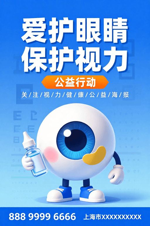 卡通设计素材：蓝色科技风公益视力保护海报