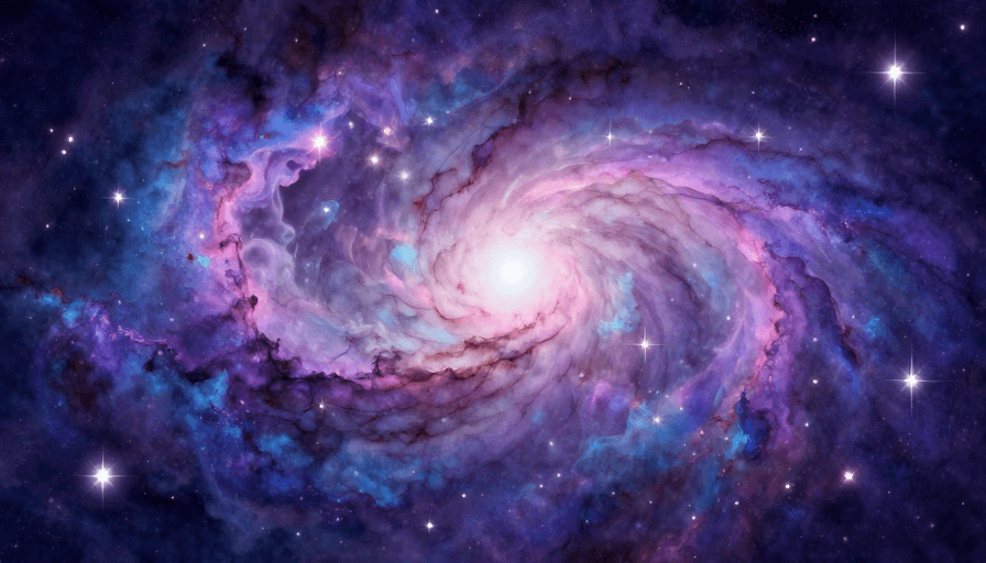 创意背景素材：梦幻水彩宇宙星云：粉紫靛蓝流光漩涡背景
