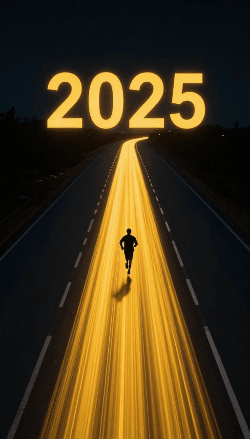 希望象征素材：夜行光带：奔向2025的希望之路