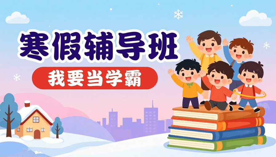 冬季主题素材：活力冬日：寒假辅导班招生宣传插画
