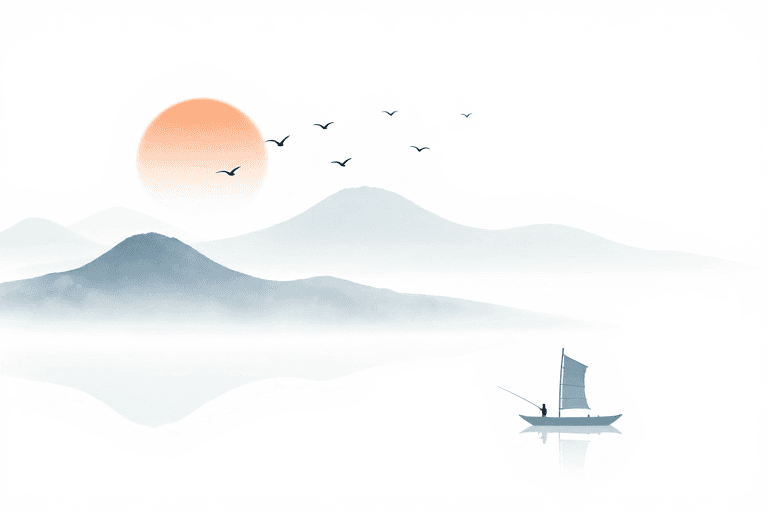 飞鸟剪影素材：水墨意境·禅味山水