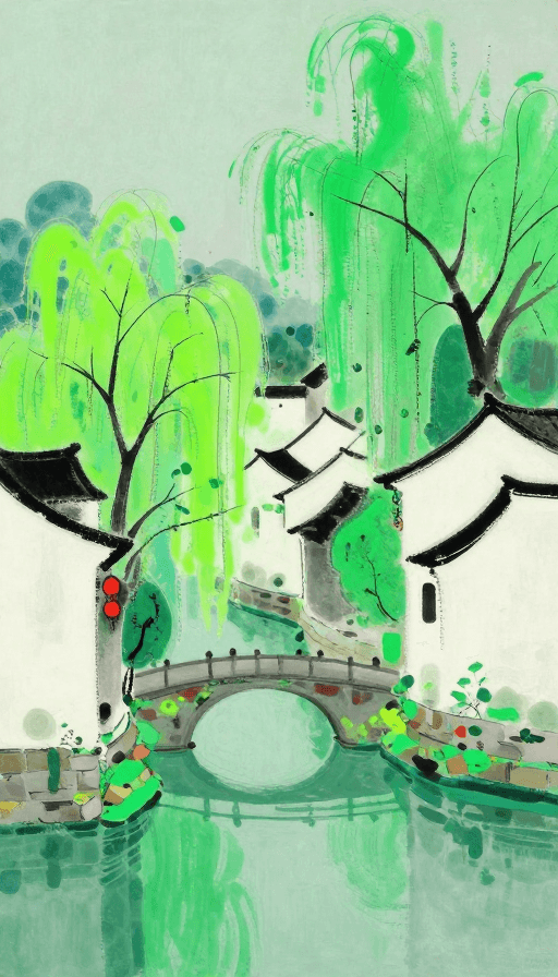 江南春色素材：荧光禅意：江南春色抽象哲思