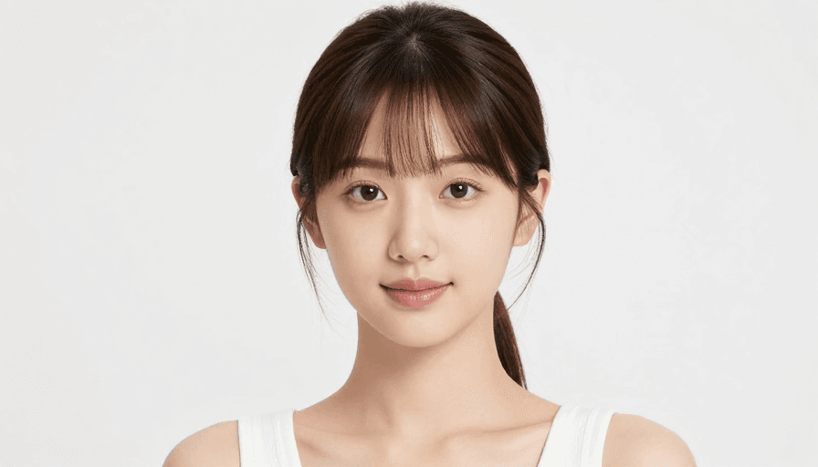 柔光人像摄影素材：亚洲女性柔光肖像：纯净白底美妆广告级高清拍摄