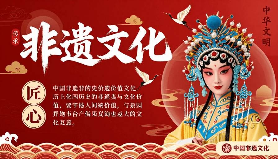 文化遗产素材：非遗传承：国风与现代艺术融合的宣传海报