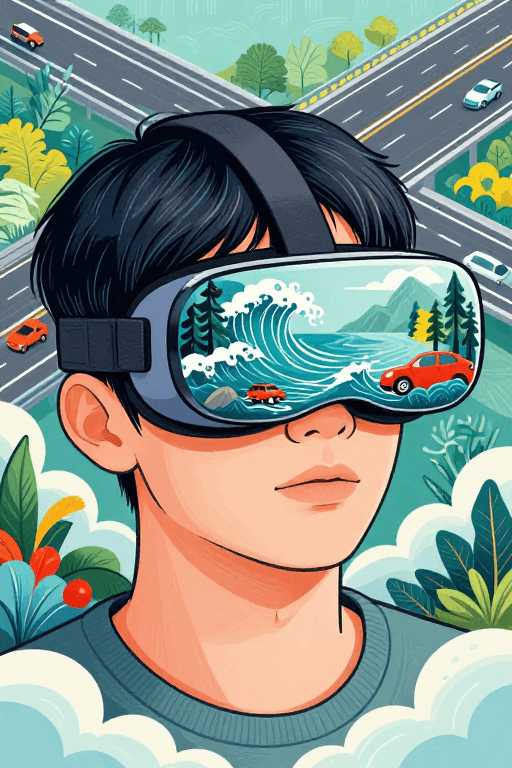 中国男子特写素材：VR奇境：线条画中的自然科技融合