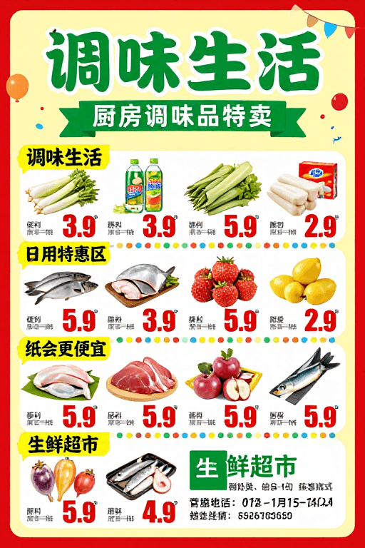 超市促销素材：调味生活促销海报：色彩活力驱动消费