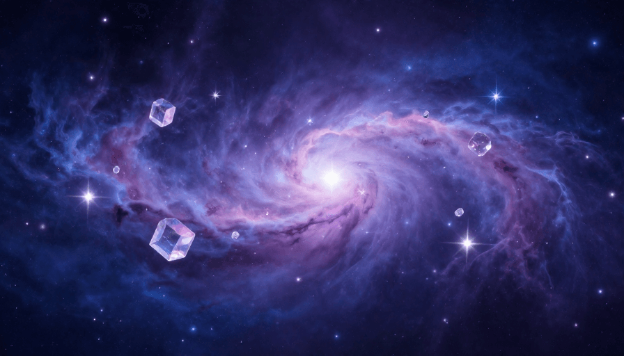 梦幻渐变素材：幻彩星云：深邃宇宙与晶莹晶体交织的梦幻星空