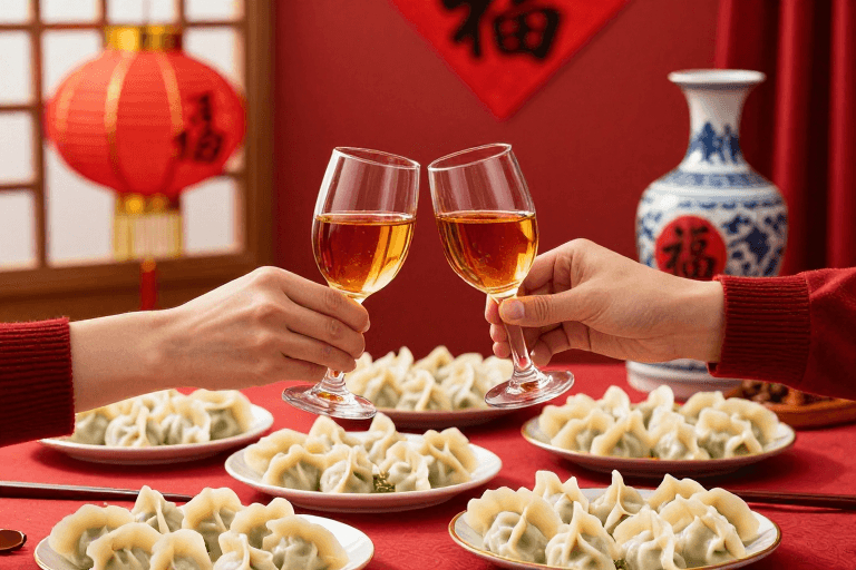 中式餐饮素材：春节团圆时刻：中式碰杯盛宴