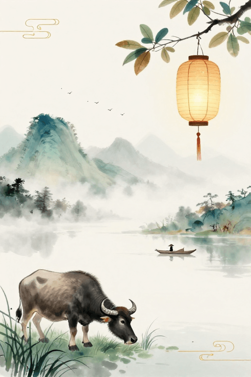 留白构图素材：淡雅水墨山水：留白间的静谧诗意
