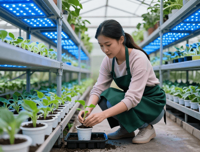 温室种植素材：绿色科技：专注幼苗培育的精准护理