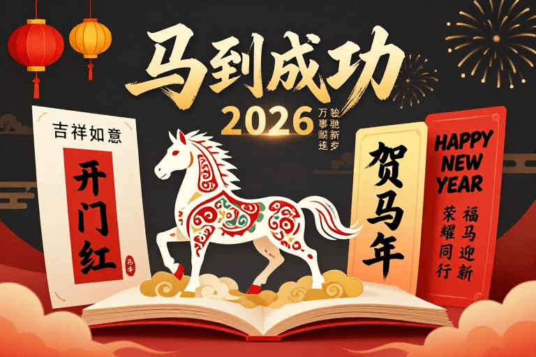 马年新年素材：2026马年立体书页新年海报：中国风喜庆设计