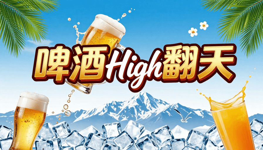 立体字体素材：夏日清凉啤酒海报：High翻天畅饮